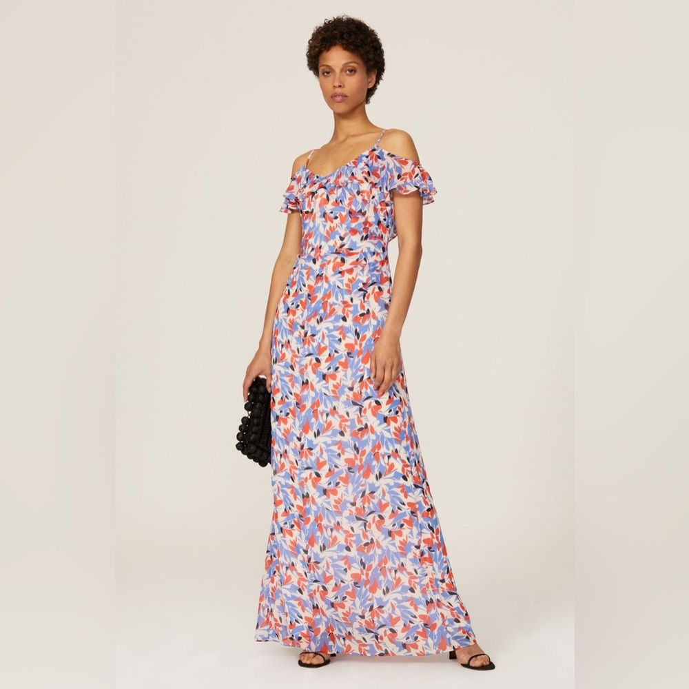 Lauren Ralph Lauren Floral Print Cold-Shoulder Maxi Dress in Blue, Coral, White